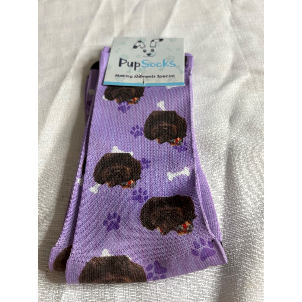 PupSocks Purple Dog Print Novelty Crew Socks Bones Paw Prints One Size
